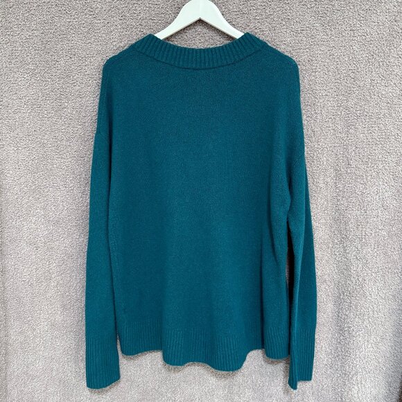 Gap Bouclé Wool Alpaca blend V-Neck Sweater Teal Blue Large - Picture 5 of 11